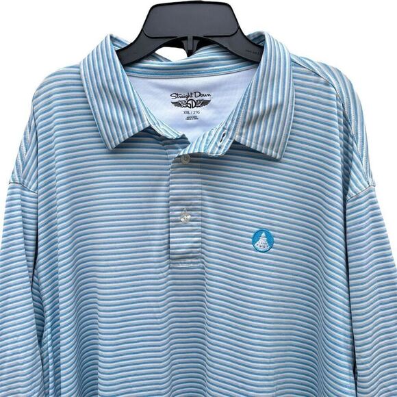 Straight Down Golf Men's 2XL Blue White Striped Polo Shirt Short Sleeve - Picture 3 of 5